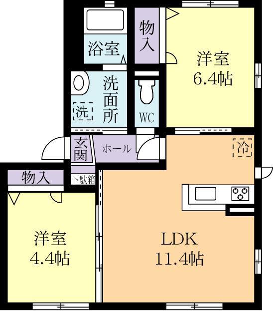 グリーンパークC(2LDK/1階)の間取り写真