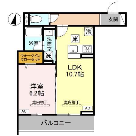 TORISIAS ゆいの杜6丁目 D棟(1LDK/1階)の間取り写真