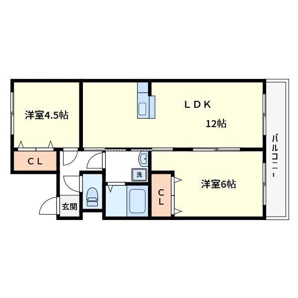 エレガンス幸田(2LDK/3階)の間取り写真