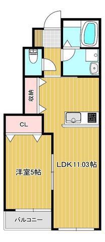 アイタウン庭瀬B棟(1LDK/1階)の間取り写真