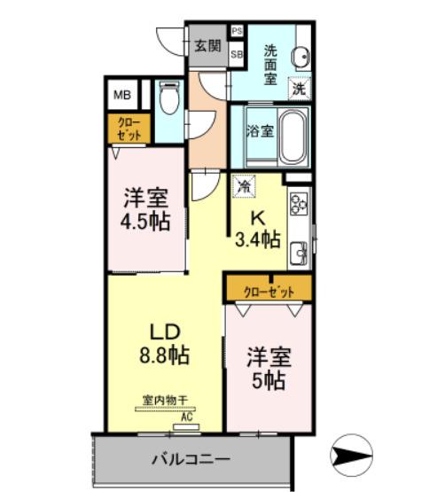 DIMORARE(2LDK/1階)の間取り写真