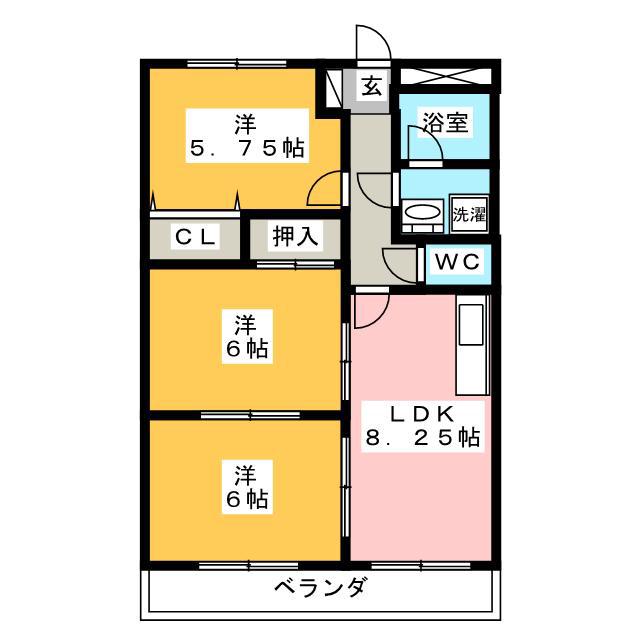 ロイヤルツインB(3LDK/2階)の間取り写真