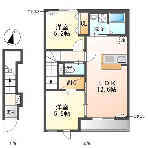柏市船戸 アパート(2LDK/2階)の間取り写真