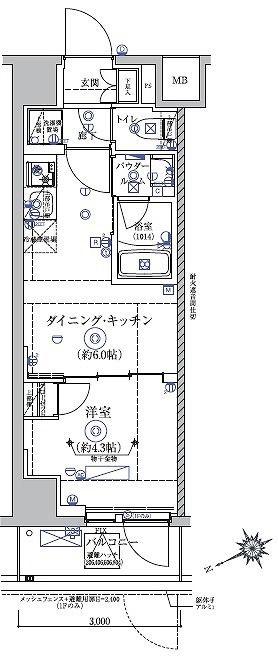 RELUXIA 亀戸(1DK/8階)の間取り写真