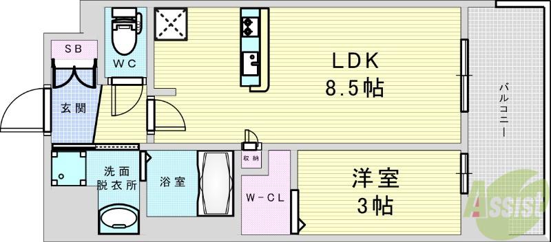 プレサンスレイズ東三国(1LDK/6階)の間取り写真