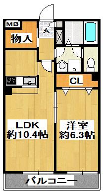 アムール北山(1LDK/2階)の間取り写真
