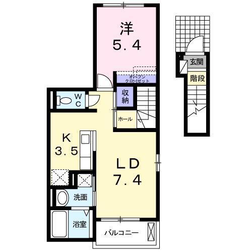 グリーチネ ローザ(1LDK/2階)の間取り写真
