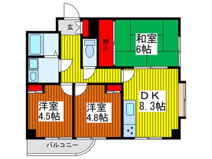 ハイネグランデ(3DK/4階)の間取り写真