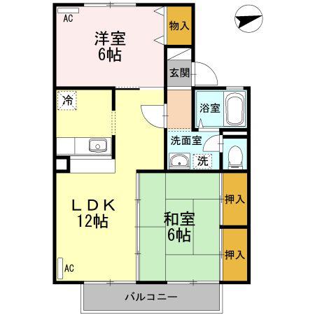 パークタウン立山 B棟(2LDK/2階)の間取り写真
