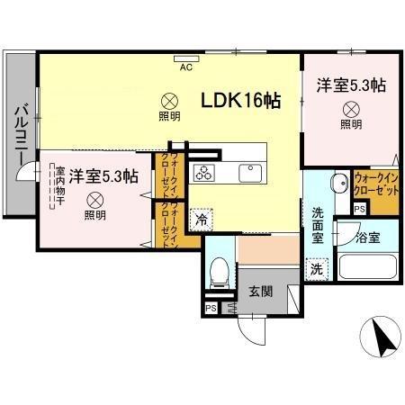 D-ROOM中筋I(2LDK/3階)の間取り写真