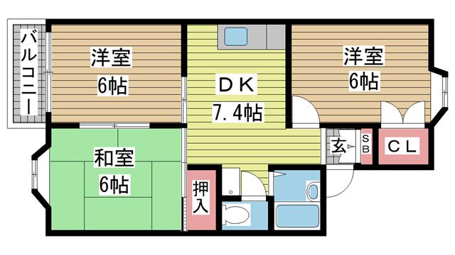 クイーンズコート東落合 B棟(3DK/1階)の間取り写真