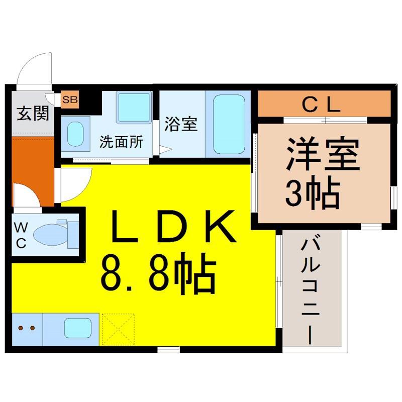 GRANDTIC BIOS車道(1LDK/1階)の間取り写真