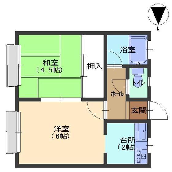 カメリアイン桜町(2K/2階)の間取り写真