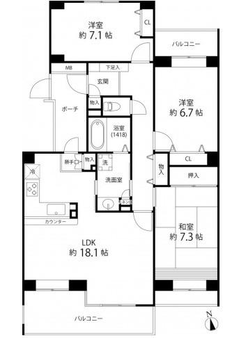 TS GARDEN西寺尾(3LDK/2階)の間取り写真
