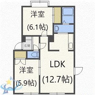 ルミエール 南9条(2LDK/1階)の間取り写真