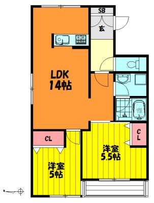 ヒルズコート(2LDK/3階)の間取り写真