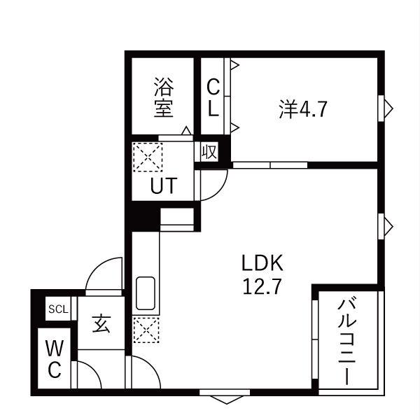 COURAGE宝生町(1LDK/1階)の間取り写真