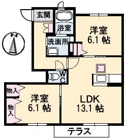 アットホームタウン原C棟(2LDK/1階)の間取り写真