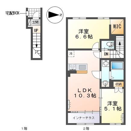 加古郡稲美町国岡 アパート(2LDK/2階)の間取り写真