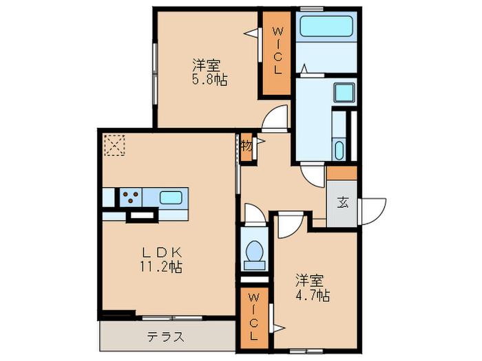 CASA ウエスト(2LDK/1階)の間取り写真