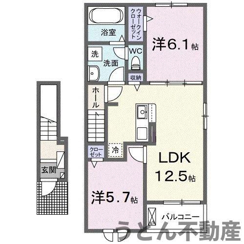 モンテリザイア丸亀 II(2LDK/2階)の間取り写真