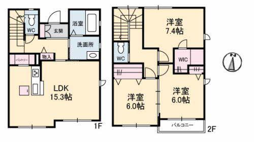 KOC津島福居 B棟(3LDK/1階)の間取り写真