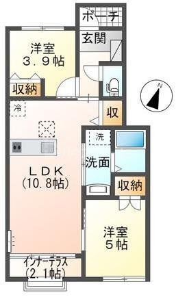 カーネビアンコ(2LDK/1階)の間取り写真