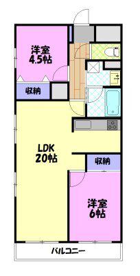第二元今泉ハイタウン(2LDK/12階)の間取り写真