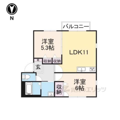 オレンジアイビー・柏原B(2LDK/2階)の間取り写真
