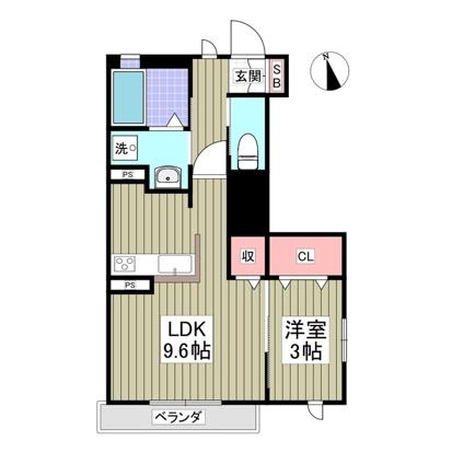 パールハイツF 佐野 1LDK(1LDK/1階)の間取り写真