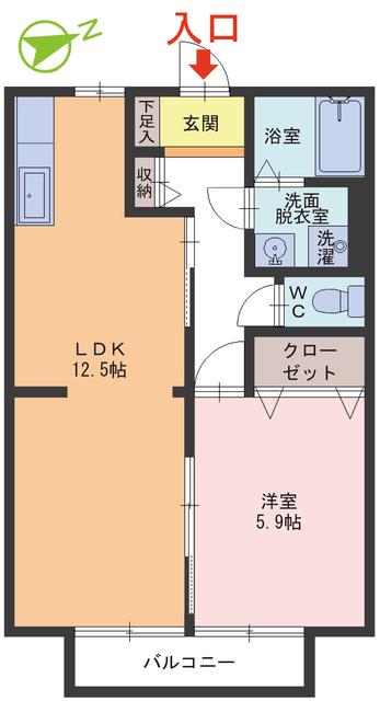 コウジィーコート A(1LDK/1階)の間取り写真