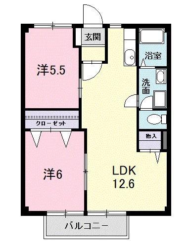 クレッシェンドハイム亮(2LDK/2階)の間取り写真