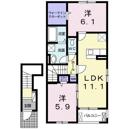 アベリア A(2LDK/2階)の間取り写真