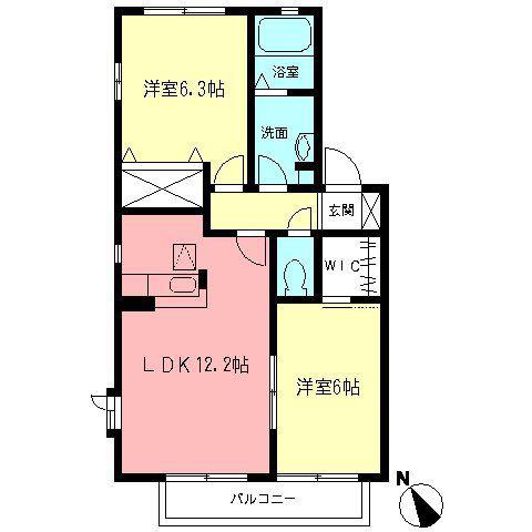 アリエスII(2LDK/1階)の間取り写真