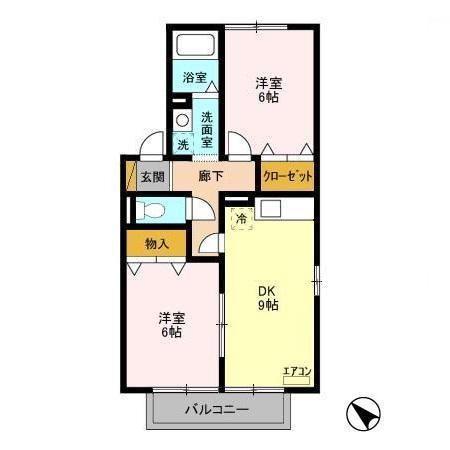 ヴェルドパークAB(2DK/1階)の間取り写真