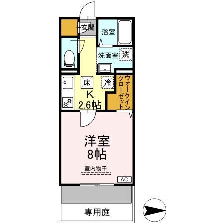 ローラス学研都市 B棟(1K/1階)の間取り写真