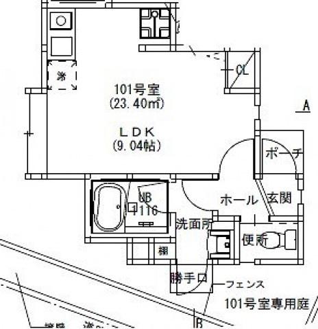 アルジェネーロ三ツ沢(ワンルーム/1階)の間取り写真