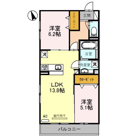 ルエスト・ラメールII(2LDK/3階)の間取り写真