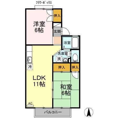 リバーサイド森町I(2LDK/2階)の間取り写真