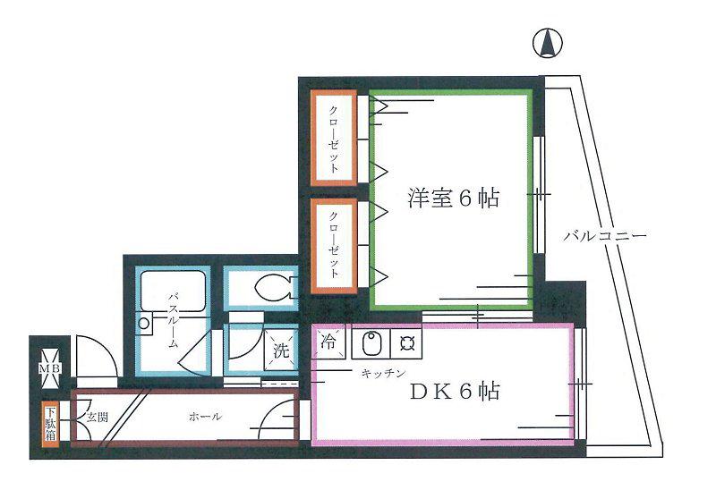 天野ビル(1DK/2階)の間取り写真
