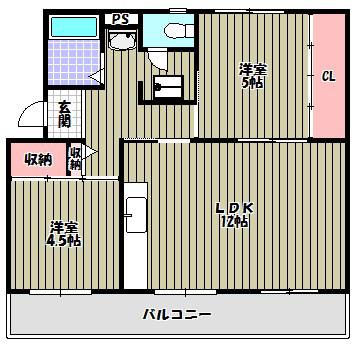ヴィラナリー狭山5号棟(2LDK/1階)の間取り写真