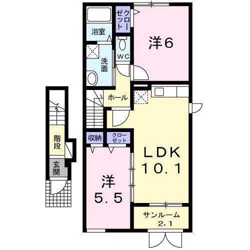 サンパティオA(2LDK/2階)の間取り写真