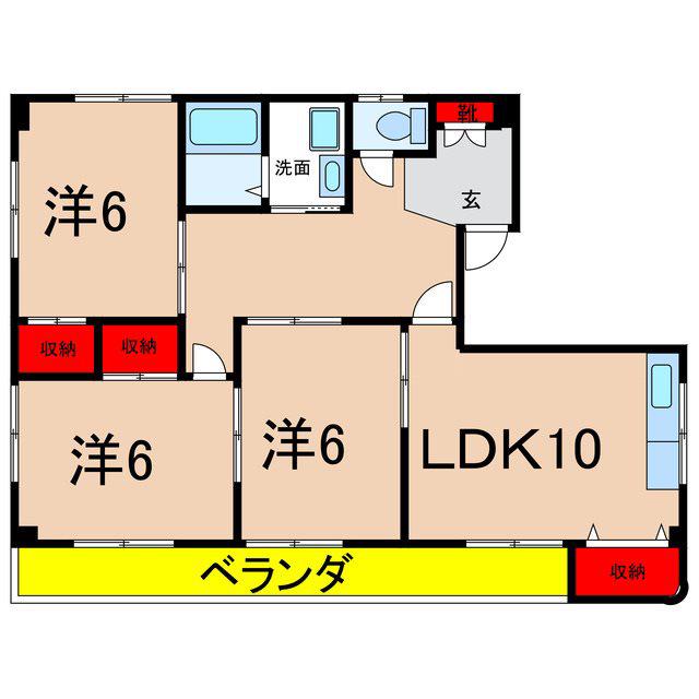 飯田広告マンション6(3LDK/3階)の間取り写真