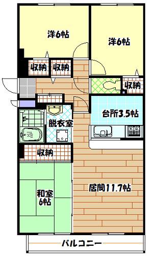 リーセント1条通(3LDK/5階)の間取り写真