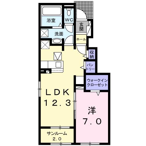 メゾンリッシュ薬師(1LDK/1階)の間取り写真