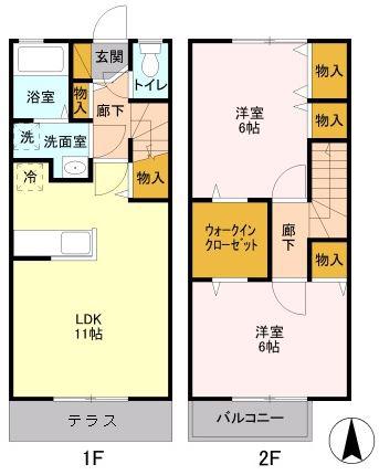 町田タウンハウスB(2LDK/1階)の間取り写真