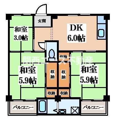 ビレッジハウス見瀬(3DK/1階)の間取り写真