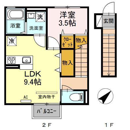 フォレスト上野山(1LDK/2階)の間取り写真