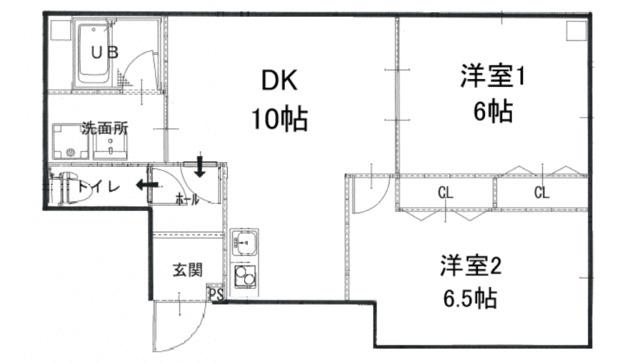 六番町プレイス(2DK/3階)の間取り写真