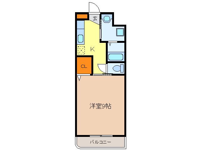 アンジュール川方(1K/3階)の間取り写真